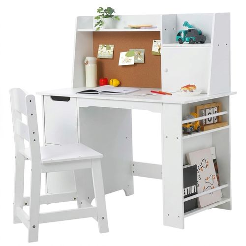 White Study Desk and Chair Set with Storage - Kids' Learning Table for Boys and Girls
