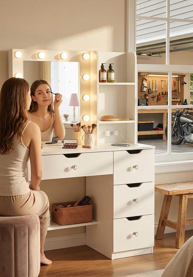 Pairing the vanity and rattan dresser
