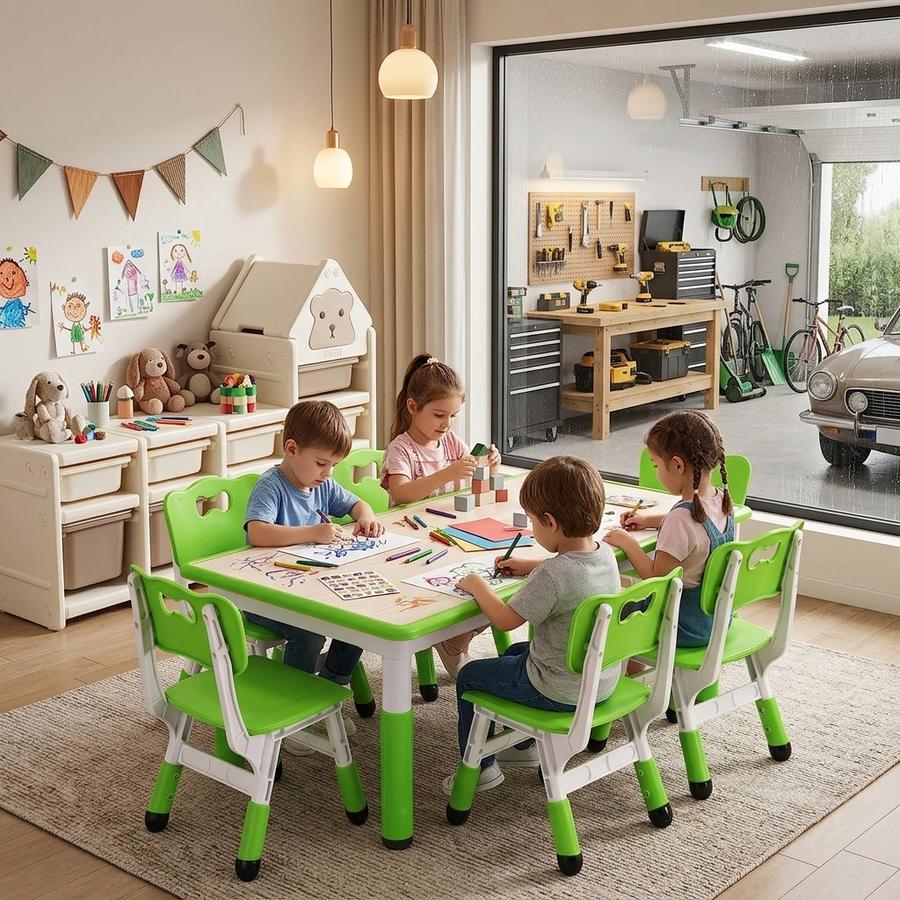 Kids Table and 6 Chairs Set in use