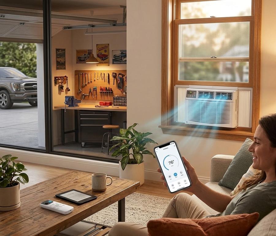 10000 Btu Window Air Conditioner for Home Windows with Remote & App Control in use