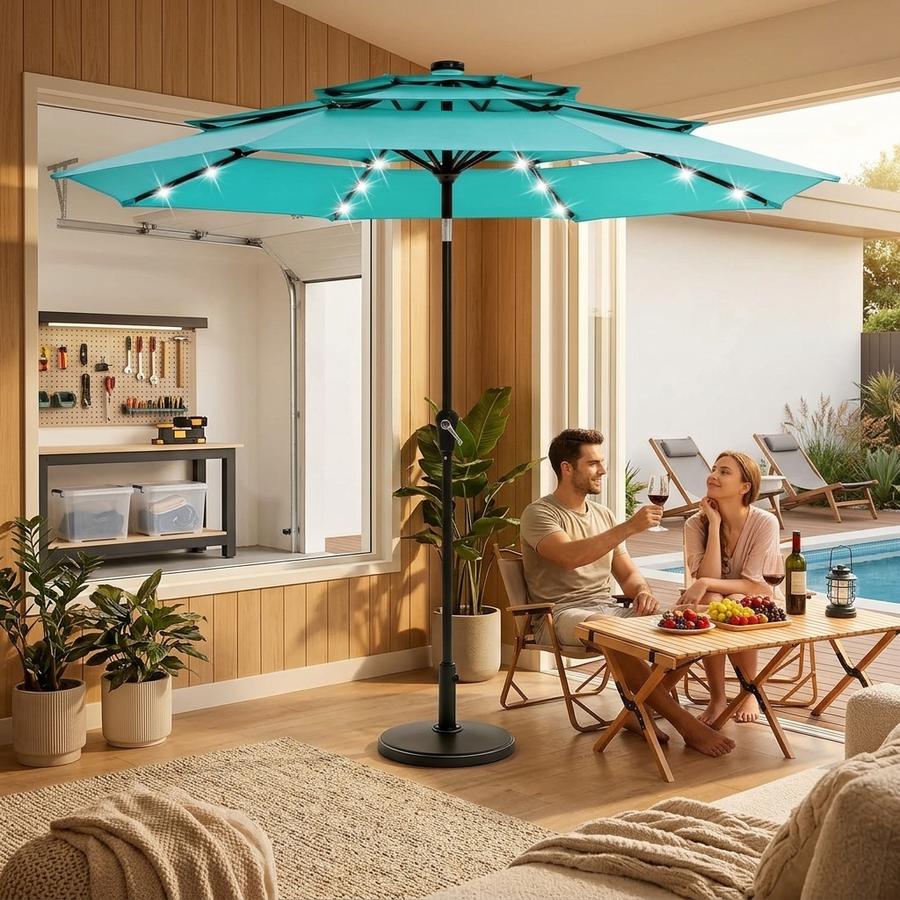 3 Tier Patio Umbrella with Light in use